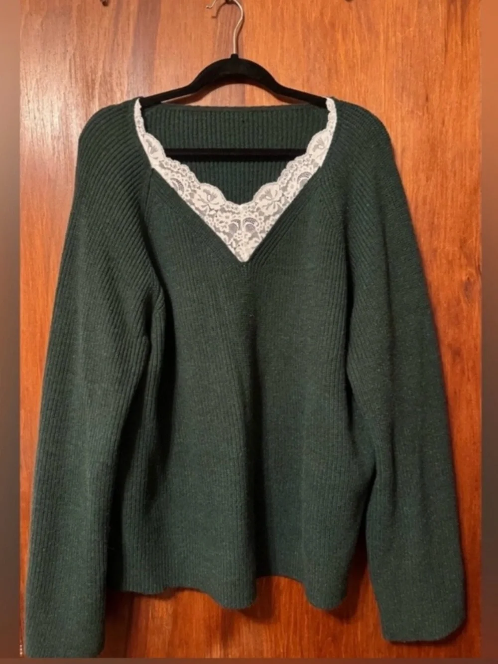 Women’s Forest Green Plus Size Sweater with Lace Trim - Size 3X - Picture 2 of 4